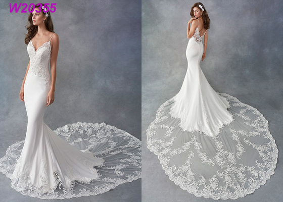 스파게티 띠 칼집 Vestido 백색 인어 결혼 예복 De Noiva Boho 두바이 아랍어